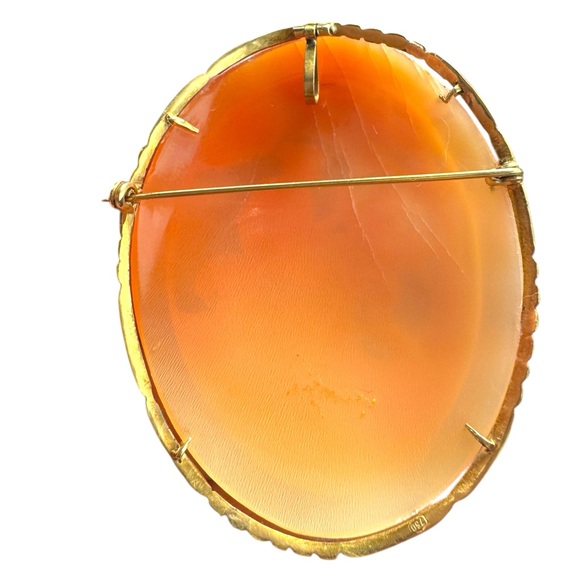 Elegant Vintage Large Italy Veneza 18K Cameo Shell Brooch Original Box 750 - Picture 5 of 8